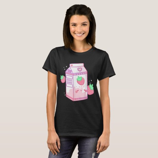 Kawaii Strawberry Milk Aesthetic Design Tシャツ (正面フル)