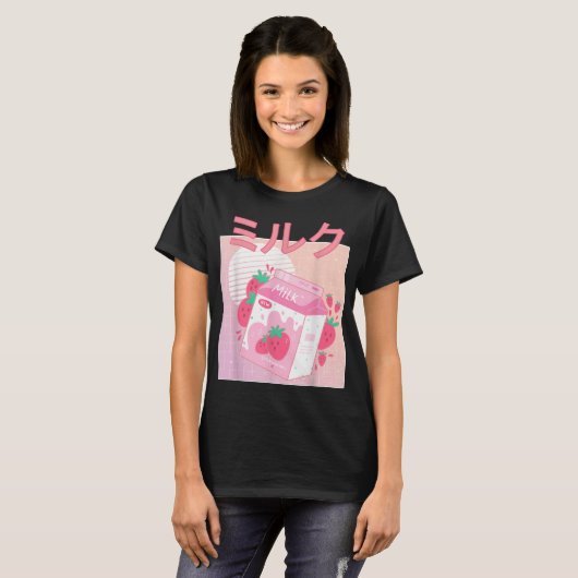 Kawaii Strawberry Milk Aesthetic Tシャツ (正面フル)