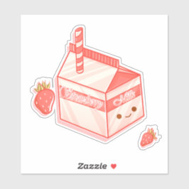 Kawaii Strawberry Milk Carton - Cute Aesthetic Art シール