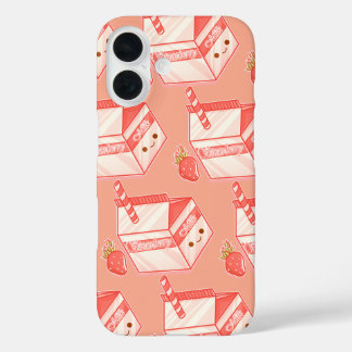 Kawaii Strawberry Milk Carton - Cute Aesthetic Art iPhone 16ケース