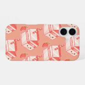 Kawaii Strawberry Milk Carton - Cute Aesthetic Art iPhone 16ケース (裏面横)