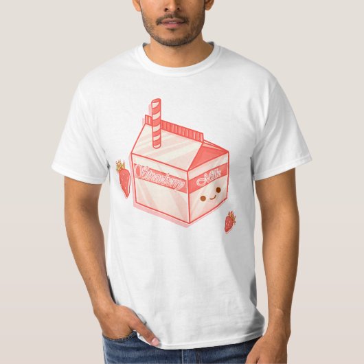 Kawaii Strawberry Milk Carton - Cute Aesthetic Art Tシャツ (正面)