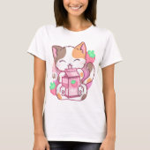 Kawaii Strawberry Milk Cat Design Tシャツ (正面)