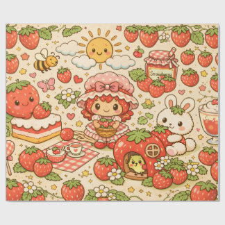 Kawaii Strawberry Picnic Wrapping Paper ラッピングペーパー