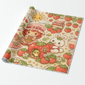 Kawaii Strawberry Picnic Wrapping Paper ラッピングペーパー (アンロールド)