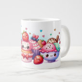 Kawaii Strawberry Sweets and Ice Cream Friends ジャンボコーヒーマグカップ (正面右)