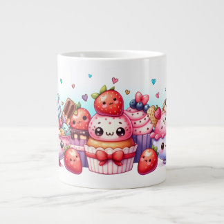 Kawaii Strawberry Sweets and Ice Cream Friends ジャンボコーヒーマグカップ