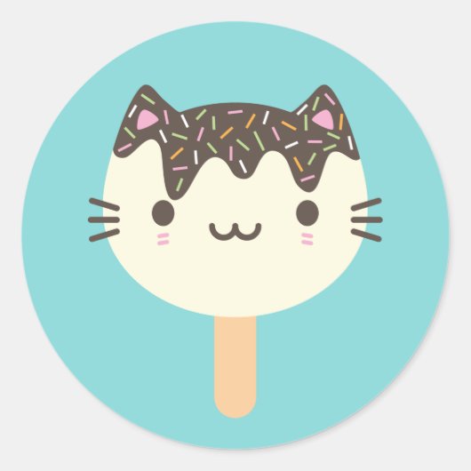 Kawaii Summer Ice Lolly Popsicle Cat ラウンドシール (正面)
