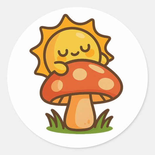 Kawaii Sun on Mushroom – Sticker ラウンドシール (正面)