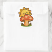 Kawaii Sun on Mushroom – Sticker ラウンドシール (バッグ)