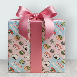 Kawaii Sushi Matcha Food Pattern Frame ラッピングペーパー