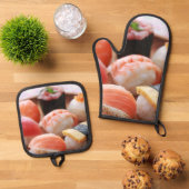 Kawaii Sushi Pair – Cute & Cozy Kitchen Style 鍋つかみ&鍋敷きセット (トップダウン)