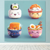 Kawaii Sushi & Ramen Crew キャンバスプリント (インサイチュ (ウッドフロア))