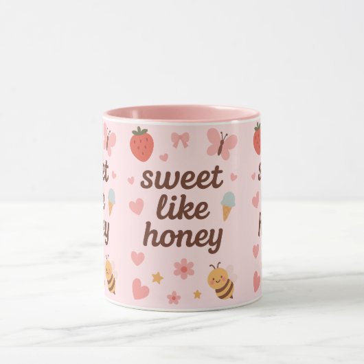 Kawaii Sweet Girl Pink Bee Aesthetic – Cute Design マグカップ (中央)