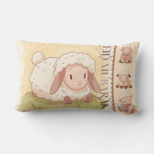 Kawaii Sweet Sheep "Eid Mubarak" Throw Pillow ランバークッション (裏面)