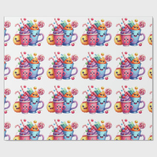 Kawaii Sweets & Coffee Cups Cute  Wrapping paper ラッピングペーパー