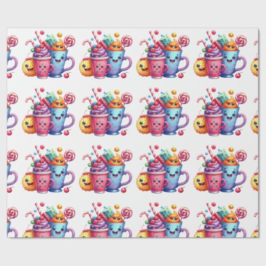 Kawaii Sweets & Coffee Cups Cute  Wrapping paper ラッピングペーパー (フラット)