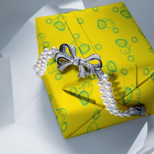 Kawaii Teal Lions & Sunshine – Cute Pattern ラッピングペーパーシート