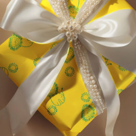 Kawaii Teal Lions & Sunshine – Cute Pattern ラッピングペーパー