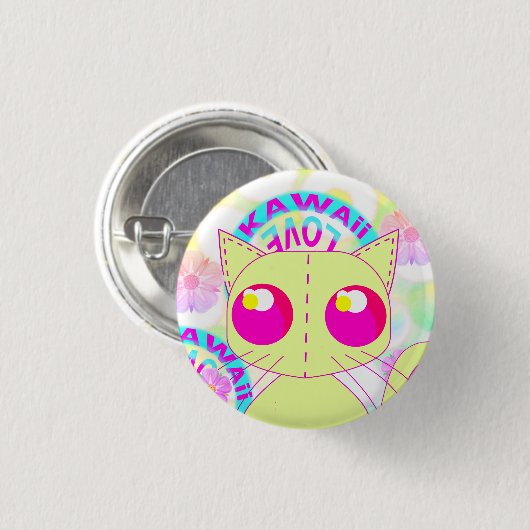 Kawaii toy yellow kitty button 缶バッジ (正面&裏面)