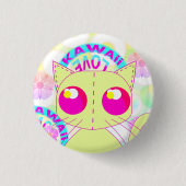 Kawaii toy yellow kitty button 缶バッジ (正面)