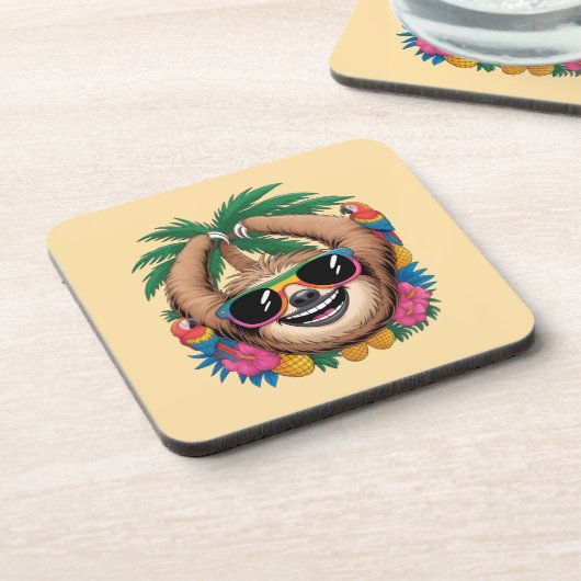 Kawaii Tropical Sloth – Cute Summer Vibes Rainbow  コースター (左側)