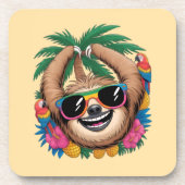 Kawaii Tropical Sloth – Cute Summer Vibes Rainbow  コースター (正面)