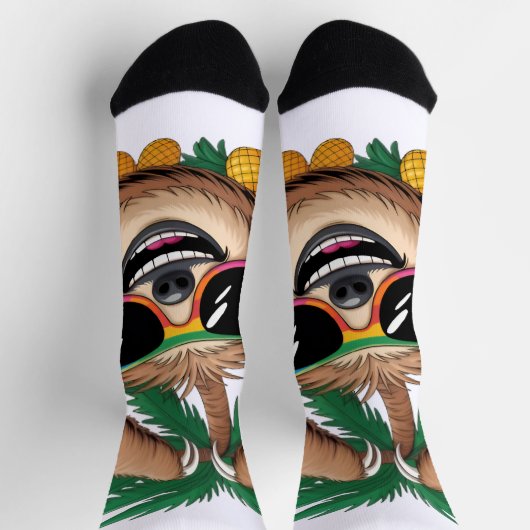 Kawaii Tropical Sloth – Cute Summer Vibes Rainbow  ソックス (上部)