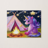 Kawaii Unicorn Camping Under Starry Sky ジグソーパズル (横)