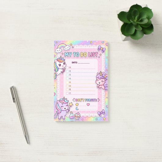 Kawaii Unicorn To-Do List Personalized Sticky Note ポストイット (オフィス)