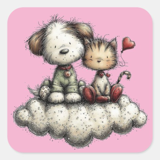 Kawaii Valentine Character 3 Inch Sticker – Cute L スクエアシール (正面)