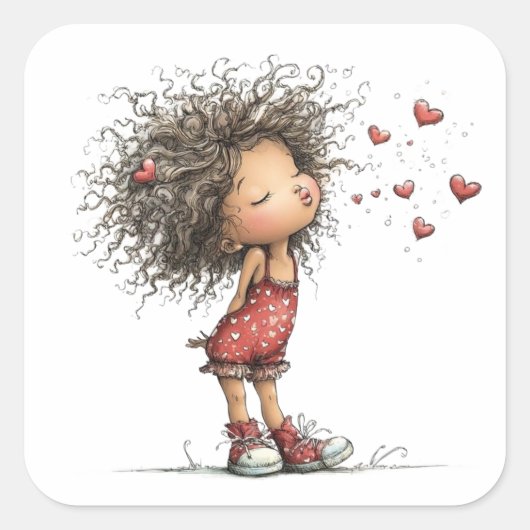 Kawaii Valentine Character 3 Inch Sticker – Cute L スクエアシール (正面)