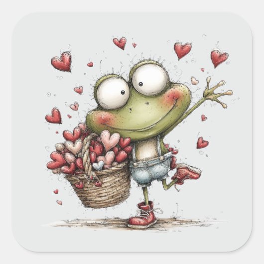 Kawaii Valentine Character 3 Inch Sticker – Cute L スクエアシール (正面)