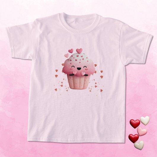 Kawaii Valentine Cupcake with Hearts Tシャツ