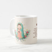 Kawaii Virgin of Guadalupe with flower and prayer コーヒーマグカップ (正面左)