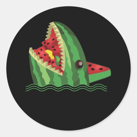 Kawaii Watermelon Shark Fin Family Summer Vacation ラウンドシール (正面)