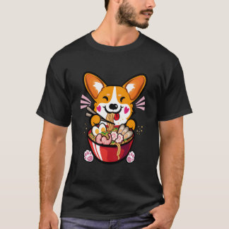 Kawaii Welsh Corgi Eating Ra Tシャツ