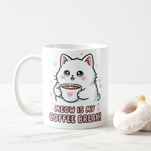 Kawaii White Cat Coffee Mug コーヒーマグカップ (ドーナツ)