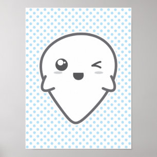 Kawaii Winking Ghost Poster Print ポスター