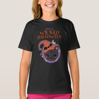 Kawaii Witch Cat Halloween Tシャツ