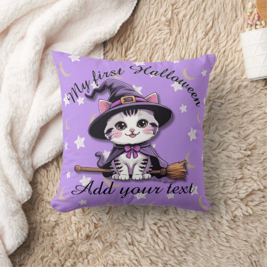 Kawaii Witch Cat – Halloween Throw Pillow クッション (ブランケット)