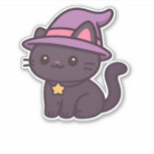 Kawaii Witch Cat in Purple Hat Classic T-Shirt シール (正面)