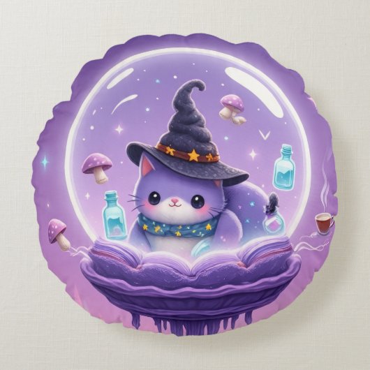 Kawaii Witch Snow Globe Round Pillow ラウンドクッション (正面)