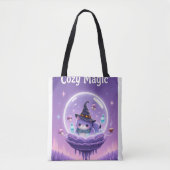 Kawaii Witch Snow Globe Tote Bag Purple トートバッグ (正面)