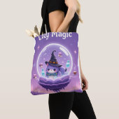 Kawaii Witch Snow Globe Tote Bag Purple トートバッグ (クローズアップ)