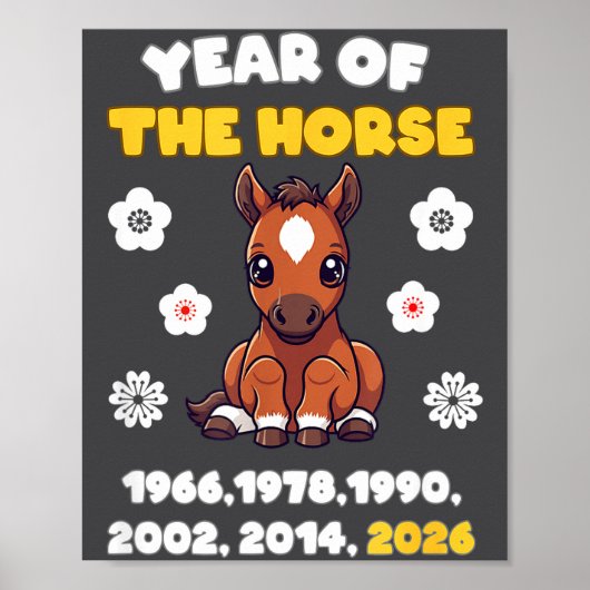 Kawaii Year Of Horse Chinese Zodiac 2026 Animal  ポスター (正面)