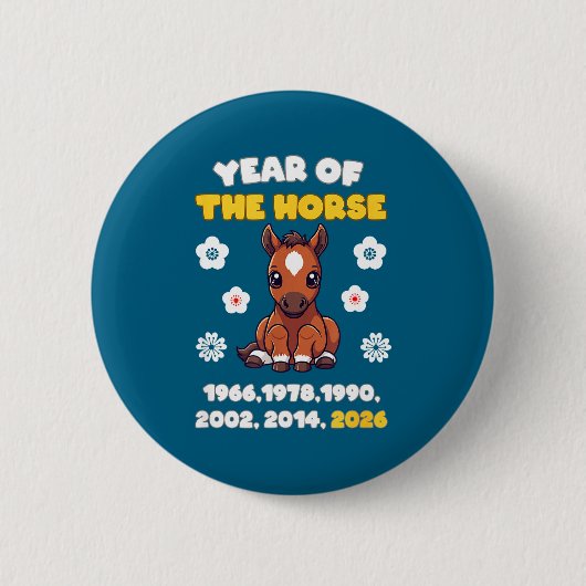 Kawaii Year Of Horse Chinese Zodiac 2026 Animal 缶バッジ (正面)