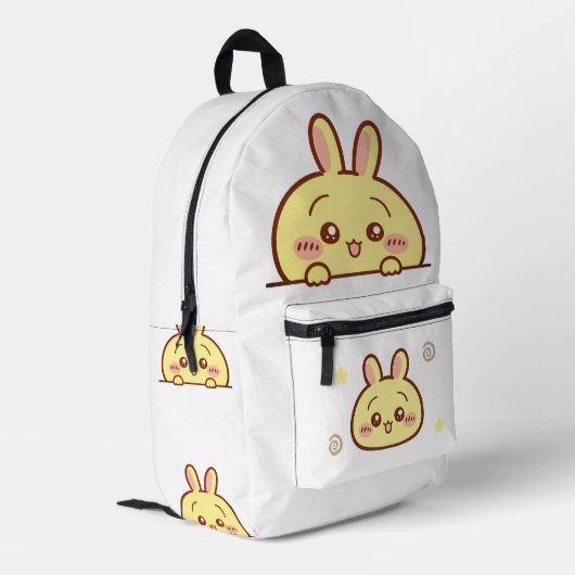 Kawaii Yellow Bunny Backpack - Cute School プリントバックパック (裏面左端)