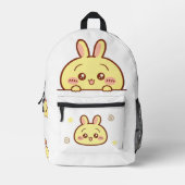 Kawaii Yellow Bunny Backpack - Cute School プリントバックパック (正面)
