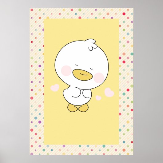 Kawaii Yellow Duckling with Polka Dot Nursery Art ポスター (正面)